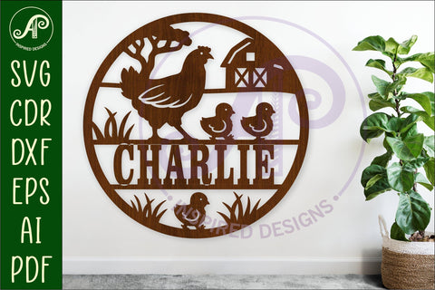 Chickens on the farm name sign design for laser cutting SVG APInspireddesigns 