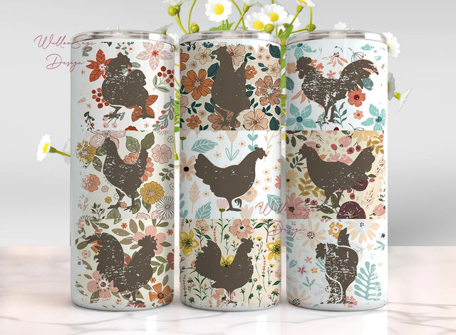 Chickens Tumbler Wrap, Country Quilt 20 Oz Sublimation Tumbler PNG Design, Chicken Lover Tumbler Design Digital File Download Sublimation WillowSageDesign 