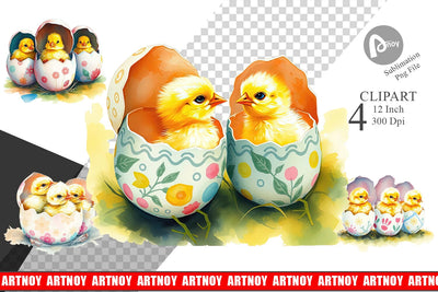Chicks in Eggs Clipart Sublimation artnoy 