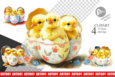 Chicks in Eggs Clipart Sublimation artnoy 