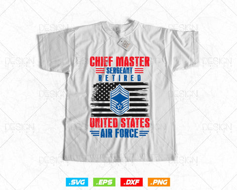 Chief Master Sergeant Retired Air Force Retirement Svg Png, USA Flag Svg, Air Force Tshirt, Svg Files for Cricut, Instant download SVG DesignDestine 