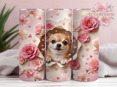 Chihuahua Blossom Dream 20oz Tumbler, Chihuahua Motif, Blossom Theme, Dream Art Design, Cute Accent, Whimsical Charm, Sublimation Wrap, 20oz Tumbler Sublimation Li Zamperini 