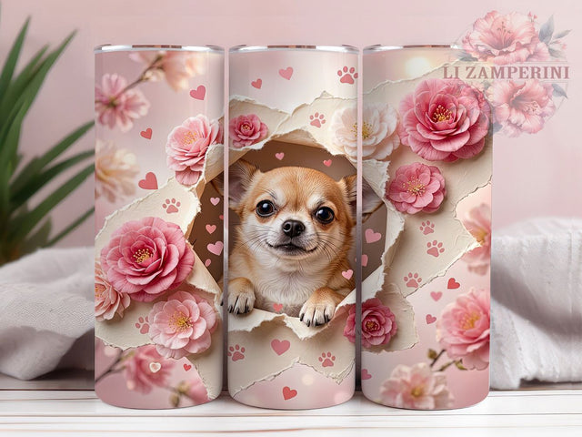 Chihuahua Blossom Dream 20oz Tumbler, Chihuahua Motif, Blossom Theme, Dream Art Design, Cute Accent, Whimsical Charm, Sublimation Wrap, 20oz Tumbler Sublimation Li Zamperini 
