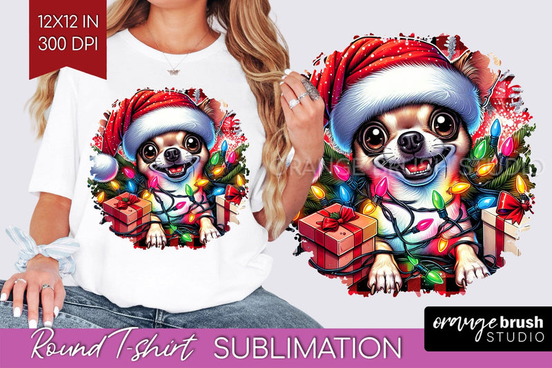 Chihuahua Christmas Dog Round Tshirt PNG Sublimation OrangeBrushStudio 