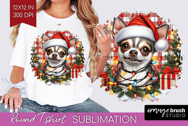 Chihuahua Christmas Dog Round Tshirt PNG Sublimation OrangeBrushStudio 