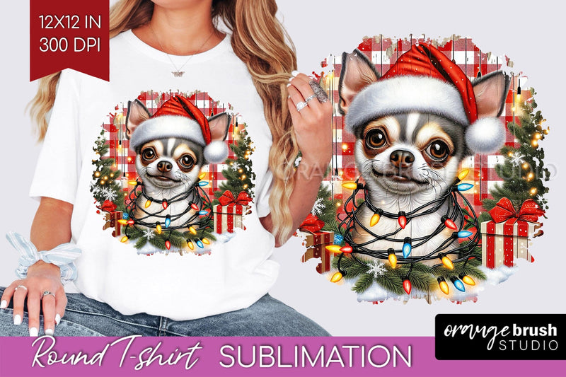 Chihuahua Christmas Dog Round Tshirt PNG Sublimation OrangeBrushStudio 