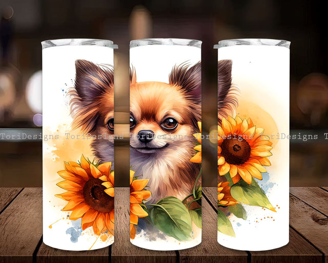 Chihuahua Dog 20 oz Skinny Tumbler Sublimation Design Digital Download PNG Instant, Pet Lover Wrap, Dog Tumbler, Sunflower Tumbler Sublimation ToriDesigns 