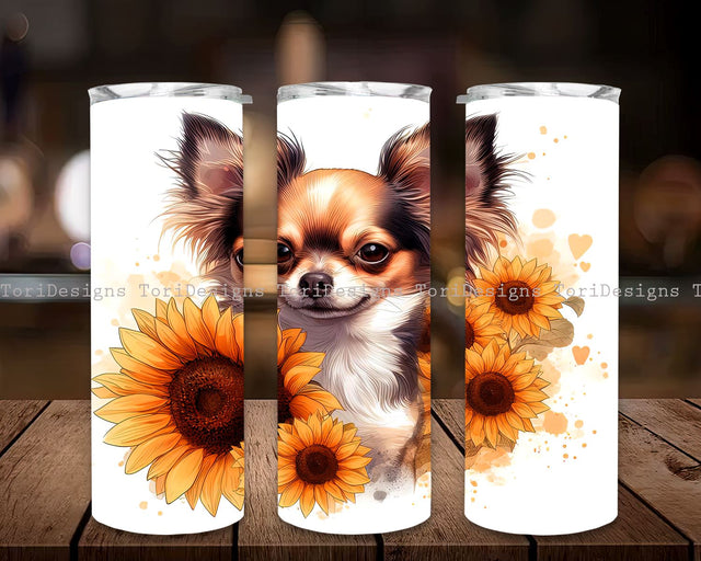 Chihuahua Dog 20 oz Skinny Tumbler Sublimation Design Digital Download PNG Instant, Pet Lover Wrap, Dog Tumbler, Sunflower Tumbler Sublimation ToriDesigns 
