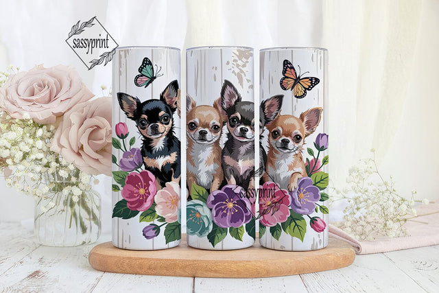 Chihuahua Floral 20oz Tumbler Wrap Sublimation sassyprint 