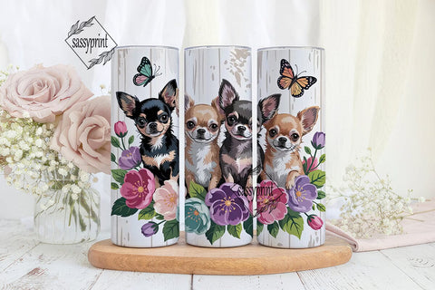 Chihuahua Floral 20oz Tumbler Wrap Sublimation sassyprint 
