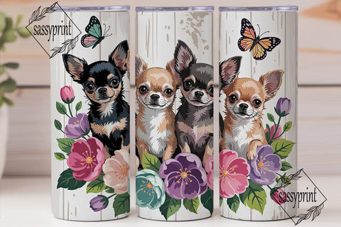 Chihuahua Floral 20oz Tumbler Wrap Sublimation sassyprint 