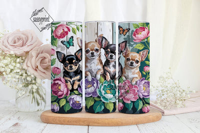 Chihuahua Floral 20oz Tumbler Wrap Sublimation sassyprint 