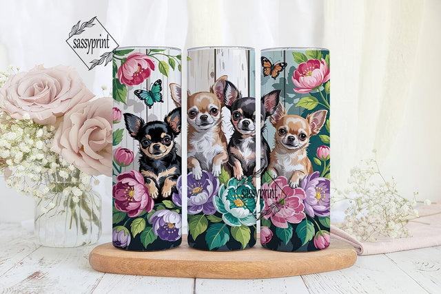 Chihuahua Floral 20oz Tumbler Wrap Sublimation sassyprint 