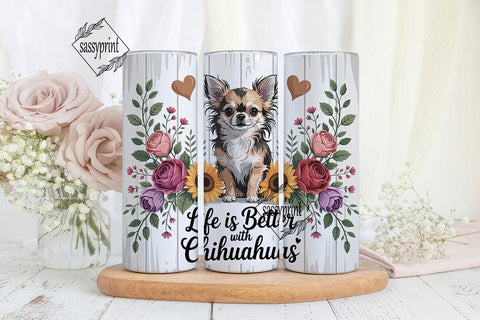 Chihuahua Floral Dog 20oz Tumbler Wrap Sublimation sassyprint 