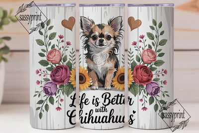 Chihuahua Floral Dog 20oz Tumbler Wrap Sublimation sassyprint 