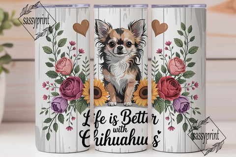 Chihuahua Floral Dog 20oz Tumbler Wrap Sublimation sassyprint 