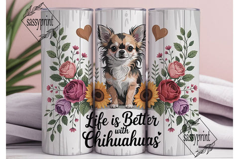 Chihuahua Floral Dog 20oz Tumbler Wrap Sublimation sassyprint 