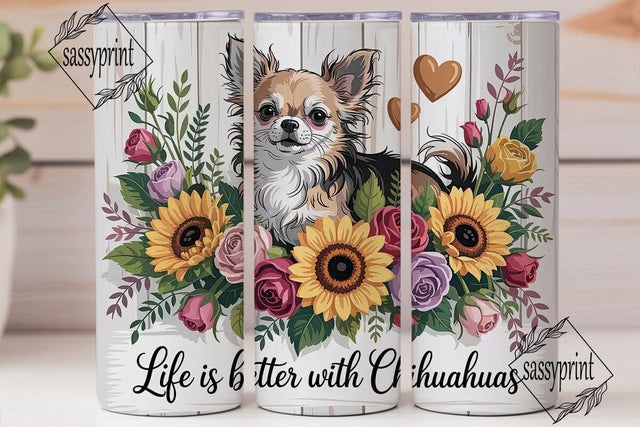 Chihuahua Floral Dog 20oz Tumbler Wrap Sublimation sassyprint 
