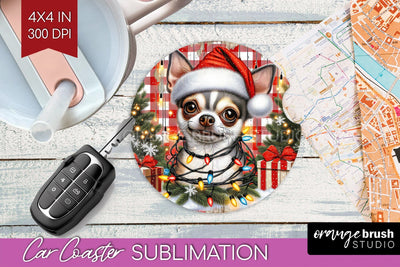 Chihuahua Funny Christmas Dog Car Coaster Sublimation OrangeBrushStudio 