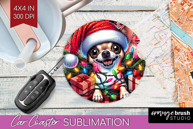 Chihuahua Funny Christmas Dog Car Coaster Sublimation OrangeBrushStudio 