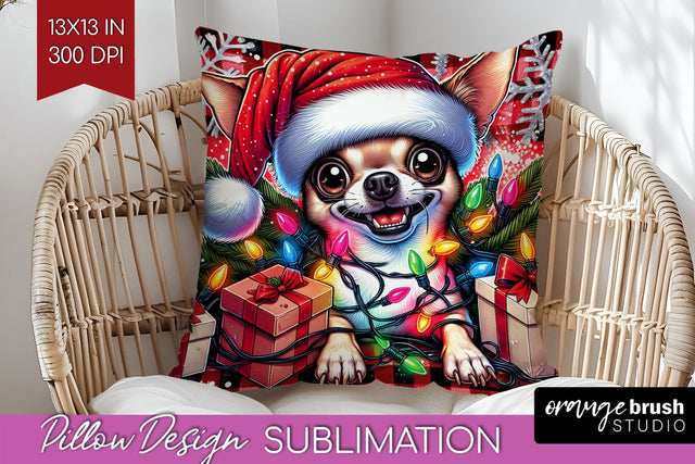 Chihuahua Funny Christmas Dog Pillow Cover Sublimation OrangeBrushStudio 