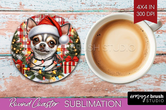 Chihuahua Funny Christmas Dog Round Coaster Sublimation OrangeBrushStudio 
