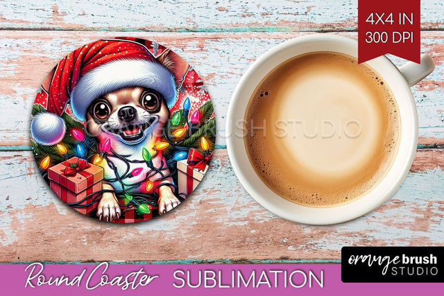 Chihuahua Funny Christmas Dog Round Coaster Sublimation OrangeBrushStudio 
