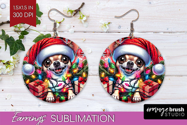 Chihuahua Funny Christmas Dog Round Earrings Sublimation OrangeBrushStudio 