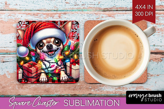 Chihuahua Funny Christmas Dog Square Coaster Sublimation OrangeBrushStudio 