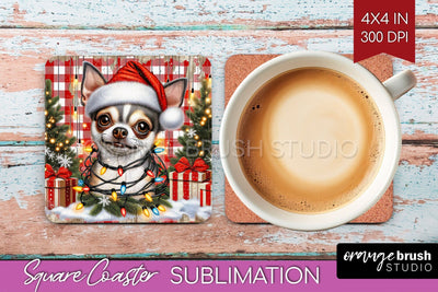 Chihuahua Funny Christmas Dog Square Coaster Sublimation OrangeBrushStudio 