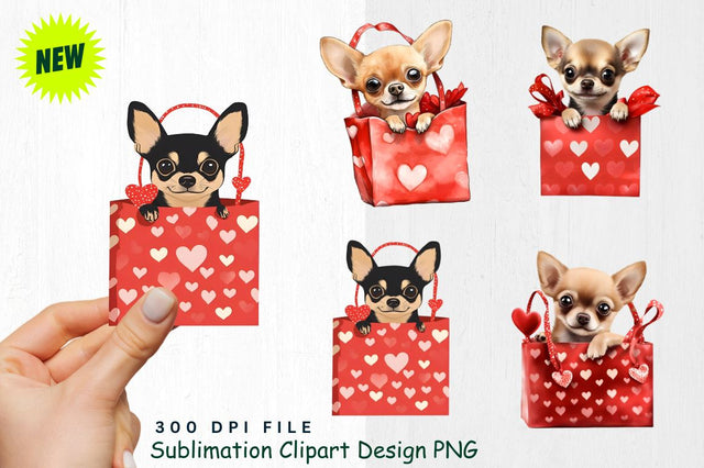Chihuahua in a Valentine Gift Bag Clipart Sublimation Regulrcrative 