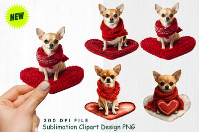Chihuahua in Valentine Scarf on Heart Rug Clipart Sublimation Regulrcrative 