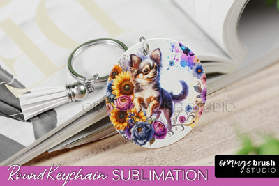Chihuahua Keychain - Dog mom Floral Keychain Sublimation Design Sublimation OrangeBrushStudio 