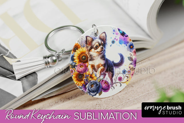 Chihuahua Keychain - Dog mom Floral Keychain Sublimation Design Sublimation OrangeBrushStudio 