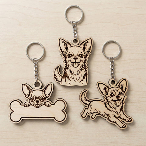 Chihuahua Keychain SVG Bundle, 6 Laser Cut & Engrave Keychain Files, Personalized Bone Design, Glowforge Cricut DXF EPS Cnc SVG HappyDesignStudio 