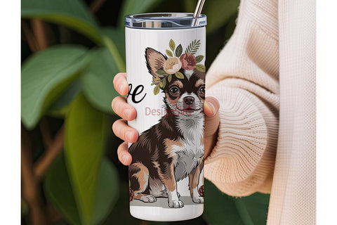 Chihuahua Love Floral 20oz Tumbler Wrap Sublimation DesignSVG 