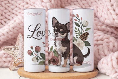 Chihuahua Love Floral 20oz Tumbler Wrap Sublimation DesignSVG 