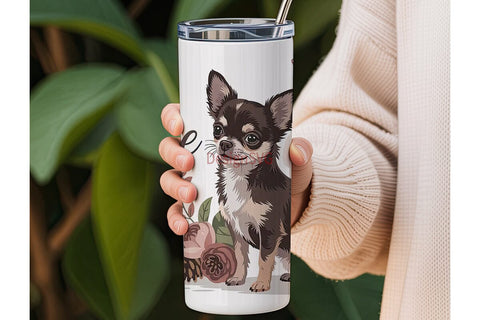 Chihuahua Love Floral 20oz Tumbler Wrap Sublimation DesignSVG 