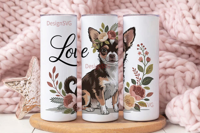 Chihuahua Love Floral 20oz Tumbler Wrap Sublimation DesignSVG 