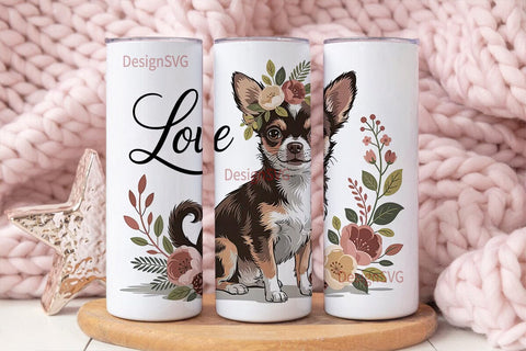 Chihuahua Love Floral 20oz Tumbler Wrap Sublimation DesignSVG 