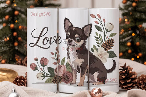 Chihuahua Love Floral 20oz Tumbler Wrap Sublimation DesignSVG 