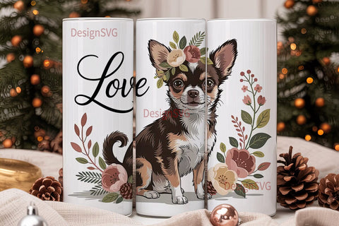 Chihuahua Love Floral 20oz Tumbler Wrap Sublimation DesignSVG 