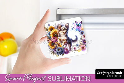 Chihuahua Magnet Sublimation - Dog Mom Floral Magnet PNG Design Sublimation OrangeBrushStudio 