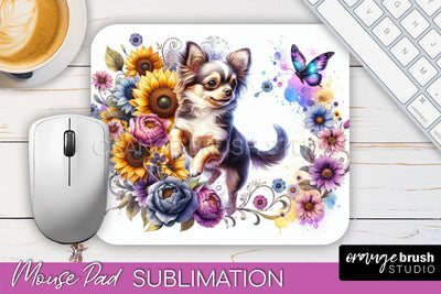 Chihuahua Mouse Pad Design - Dog Mom Floral Mousepad Sublimation Sublimation OrangeBrushStudio 