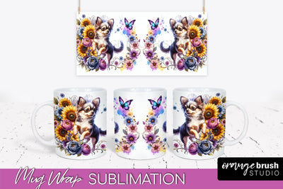 Chihuahua Mug Wrap - Dog Mom Floral Coffee Mug PNG Sublimation Sublimation OrangeBrushStudio 
