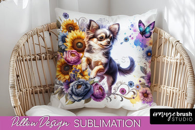 Chihuahua Pillow Cover - Dog Mom Floral Pillow Sublimation Sublimation OrangeBrushStudio 