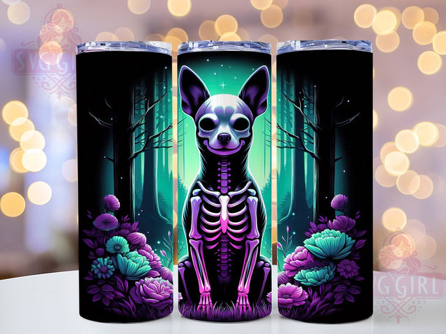 Chihuahua Skeleton Purple Floral Halloween Tumbler, Purple Floral Wrap, Dog Lover Halloween Cup, Spooky 20oz Drinkware, Gothic Candle Design, Pet Skeleton Sublimation, Cute Spooky Dog Art Sublimation SvggirlplusArt 