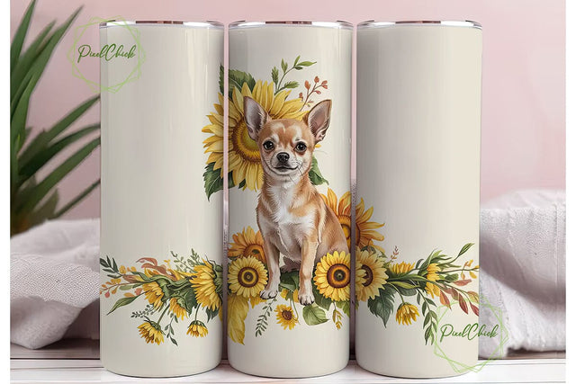 Chihuahua Sunflower 20oz Tumbler Wrap Sublimation PixelChick 
