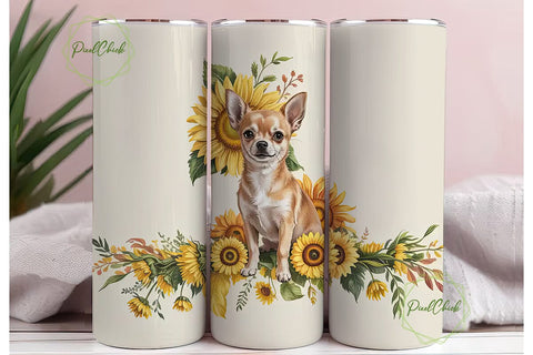 Chihuahua Sunflower 20oz Tumbler Wrap Sublimation PixelChick 