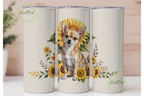 Chihuahua Sunflower 20oz Tumbler Wrap Sublimation PixelChick 